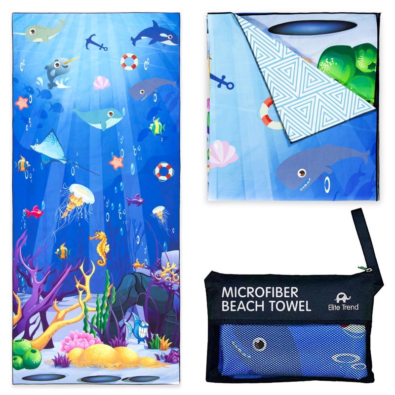 Elite Trend Microfiber Beach Towel for Adults with Bag - Extra Large 78x35 inch Lightweight Sand Free Quick Dry Towel for Travel, Swimming, Yoga, Camping (Sea Animal) - Image 1